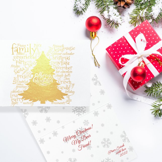 Weihnachtsbaum mit Weihnachtswörtern Fotolokarte Folienkarte (Von Creator hochgeladen)