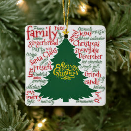 Weihnachtsbaum mit Weihnachtswörtern Keramikornament