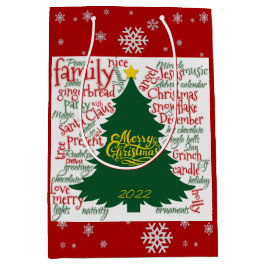 Weihnachtsbaum mit Weihnachtswörtern Mittlere Geschenktüte