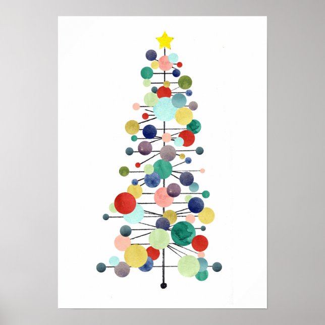 Weihnachtsbaum Mitte des Jahrhunderts Moderne Retr Poster (Vorne)