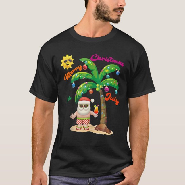 Weihnachtsbaum Mitte Jahr Weihnachtsmann Strand T-Shirt (Vorderseite)