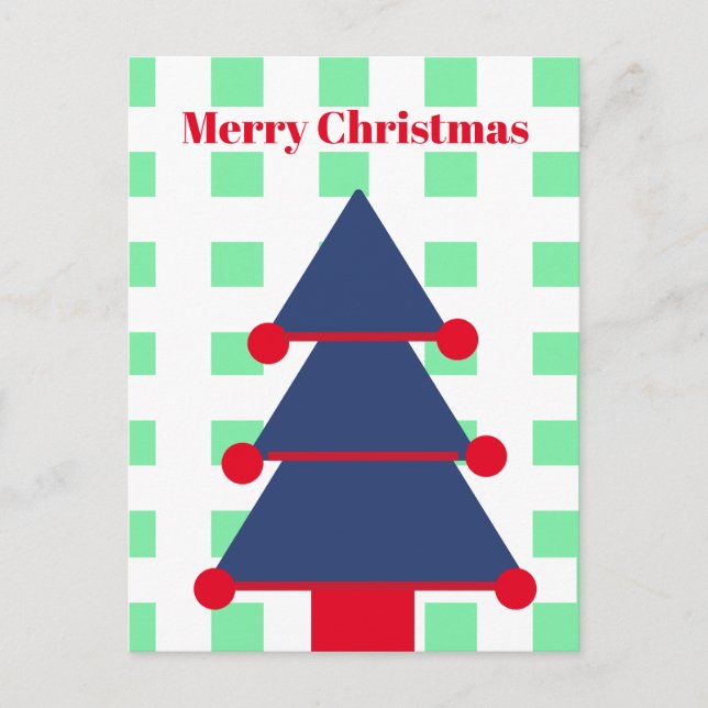 Weihnachtsbaum Modern Gingham Green Blue Greeting Postkarte (Vorderseite)