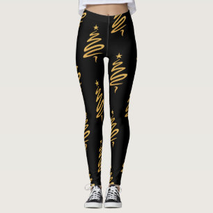 Weihnachtsbaum Moderner Goldene Foil Metallic Leggings