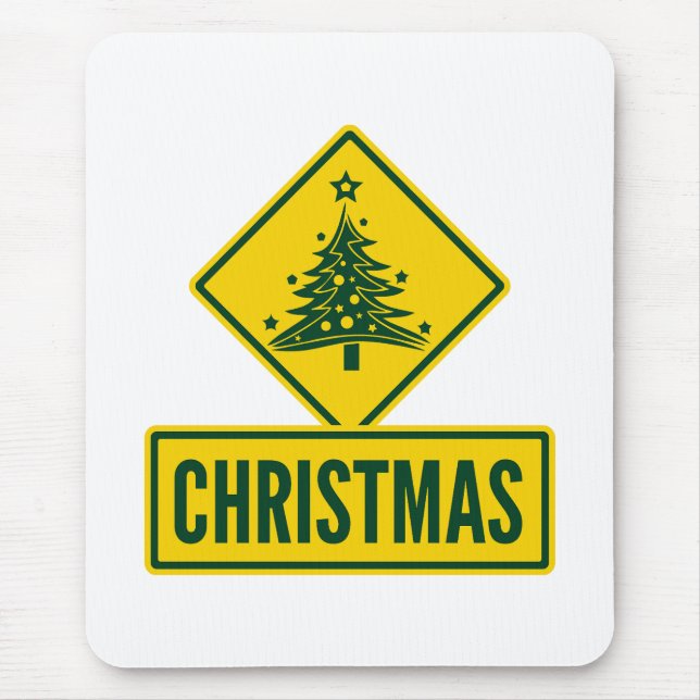 Weihnachtsbaum Modernes Ferienstraßen-Warnschild Mousepad (Vorne)