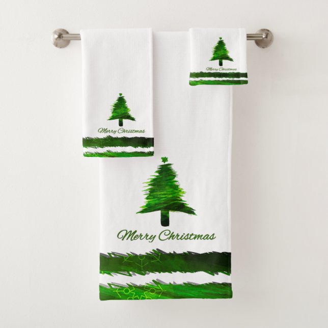 Weihnachtsbaum Modernes Urlaubsmuster Grün Badhandtuch Set (Insitu)