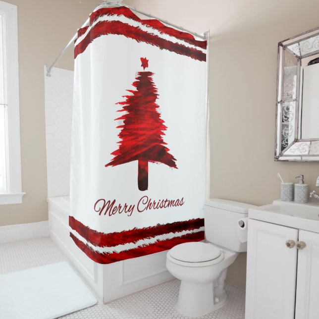 Weihnachtsbaum Modernes Urlaubsmuster Rot Duschvorhang (Beispiel)