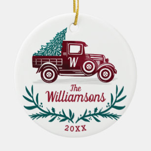 Weihnachtsbaum-Monogramm des Vintagen Trucks Keramik Ornament