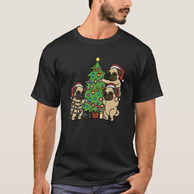 Weihnachtsbaum-Mops-Hund T-Shirt (Vorderseite)