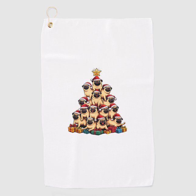 Weihnachtsbaum Möpsen Mops Hund Golfhandtuch (Vorderseite)