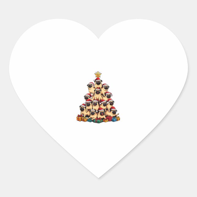 Weihnachtsbaum Möpsen Mops Hund Herz-Aufkleber (Vorderseite)
