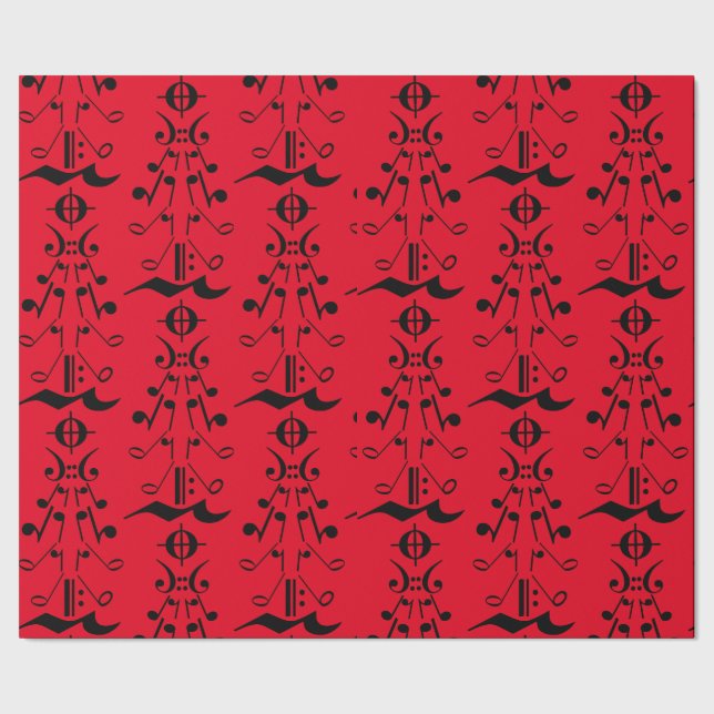 Weihnachtsbaum - Musiknote und Symbole Geschenkpapier (Saum)