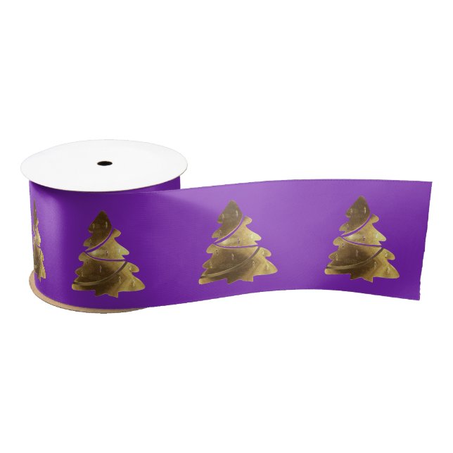 Weihnachtsbaum Muster Elegantes Violett und Gold Satinband (Spule)