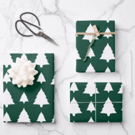 Weihnachtsbaum-Muster grün und weiß Geschenkpapier Set