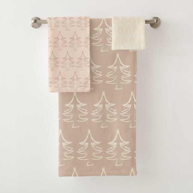 Weihnachtsbaum Muster Kaffeepause Blush Vanilla Badhandtuch Set (Insitu)