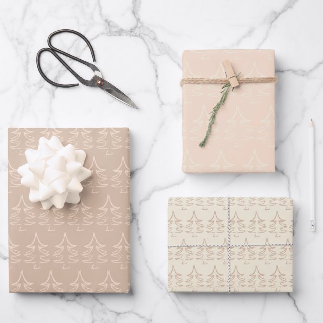 Weihnachtsbaum Muster Kaffeepause Blush Vanilla Geschenkpapier Set (Vorderseite)