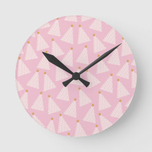 Weihnachtsbaum-Muster Pink Runde Wanduhr