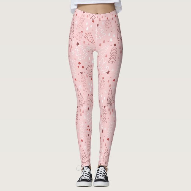 Weihnachtsbaum Muster Rosa Leggings (Vorderseite)