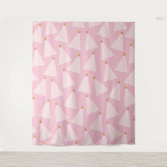 Weihnachtsbaum Muster rosa Wandteppich (Vorderseite)
