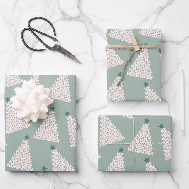 Weihnachtsbaum Muster Sage Green Geschenkpapier Set (Vorderseite)