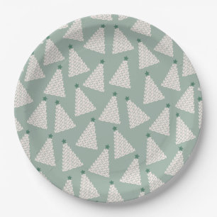 Weihnachtsbaum Muster Sage Green Pappteller