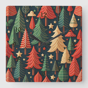 Weihnachtsbaum-Muster zur Dekoration Quadratische Wanduhr