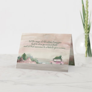 Weihnachtsbaum nach Hause bringen - ländliche Weih Karte