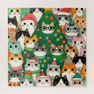 Weihnachtsbaum Niedliche bunte Hauskatzen Puzzle