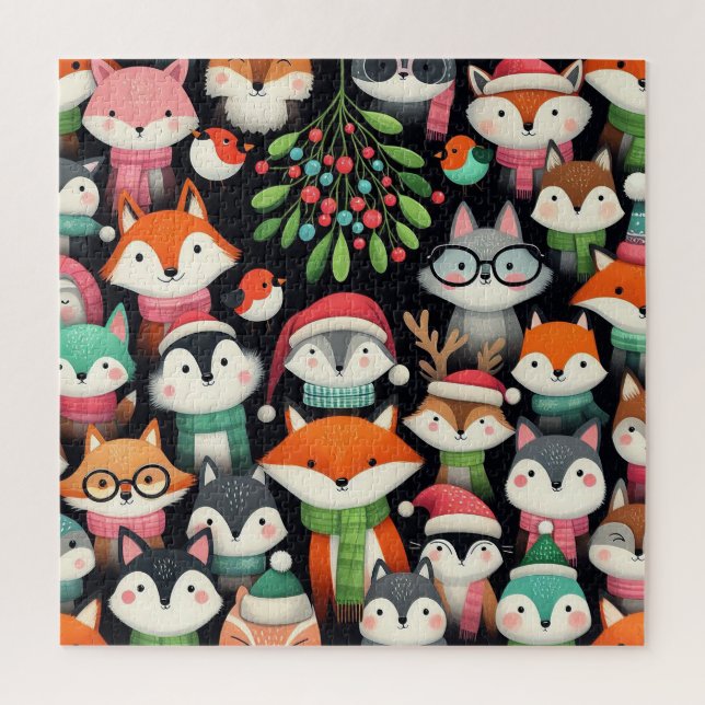 Weihnachtsbaum Niedliche Mistletoe Füchse Puzzle (Vertikal)