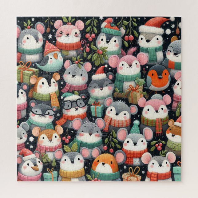 Weihnachtsbaum Niedliche Mistletoe Mäuse Puzzle (Vertikal)