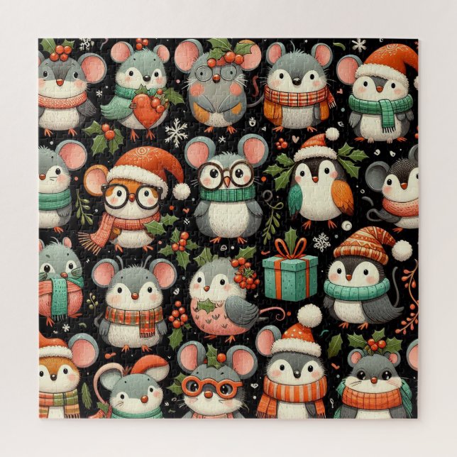 Weihnachtsbaum Niedliche Mistletoe Mäuse Puzzle (Vertikal)