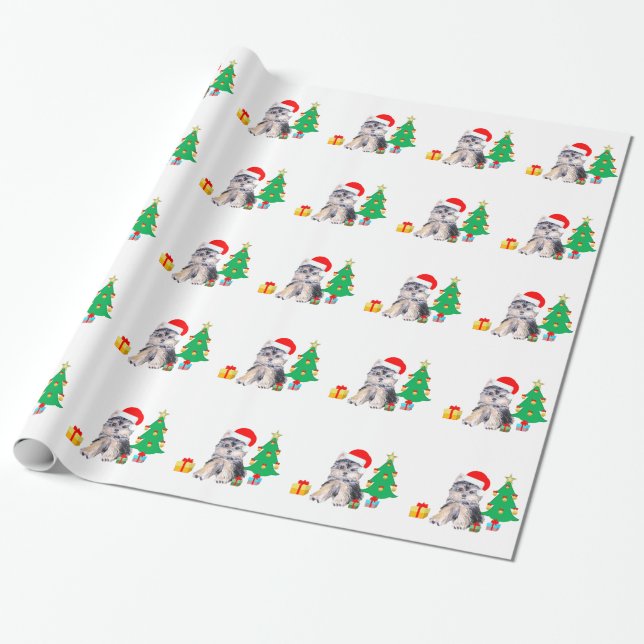 Weihnachtsbaum, niedlicher Yorkshire Welpenhund &  Geschenkpapier (Ungerollt)