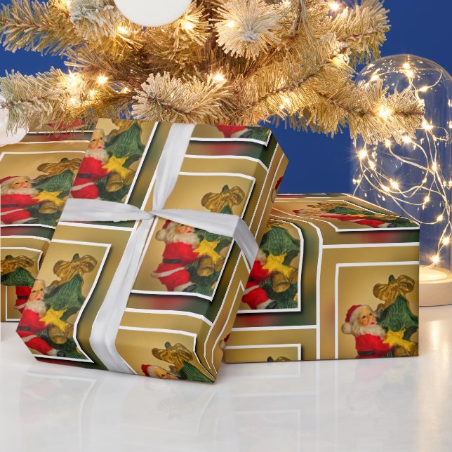 Weihnachtsbaum, Noël Red Green Gold Geschenkpapier (Feiertage)