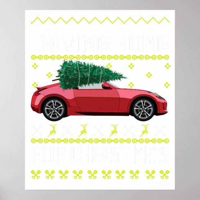 Weihnachtsbaum Oldtimer Auto Xmas hässlicher Pullo Poster (Vorne)