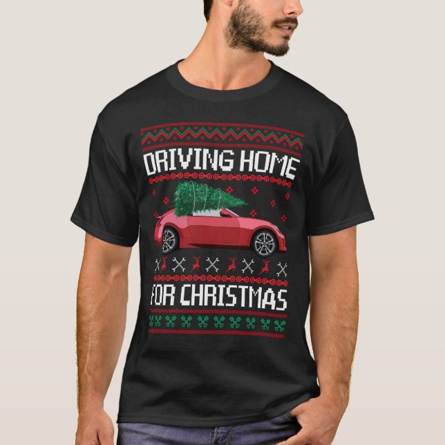 Weihnachtsbaum Oldtimer Auto Xmas hässlicher Pullo T-Shirt (Vorderseite)