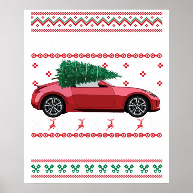 Weihnachtsbaum Oldtimer Auto Xmas hässlicher Sweat Poster (Vorne)