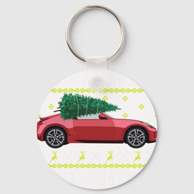Weihnachtsbaum Oldtimer Auto Xmas hässlicher Sweat Schlüsselanhänger (Vorderseite)