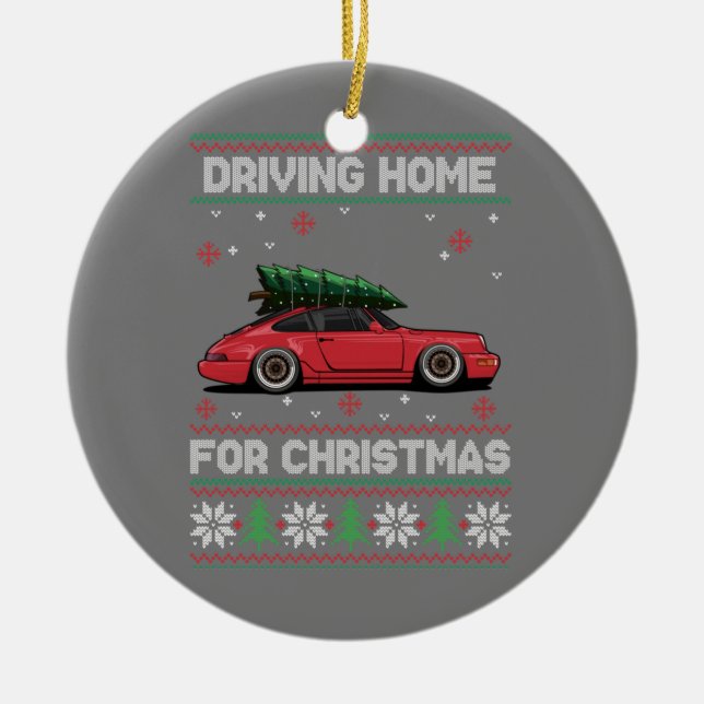 Weihnachtsbaum Oldtimer Auto Xmas Ugly Sweater Pul Keramik Ornament (Vorne)