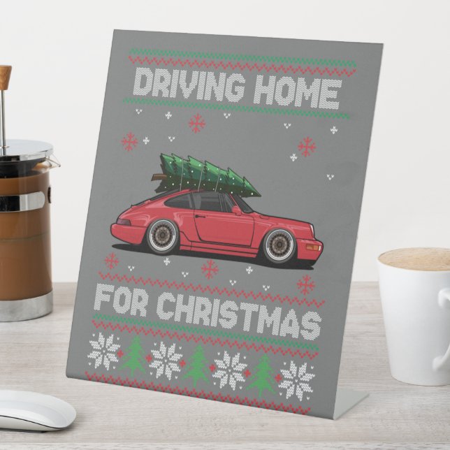 Weihnachtsbaum Oldtimer Auto Xmas Ugly Sweater Pul Sockelschild (In Situ)