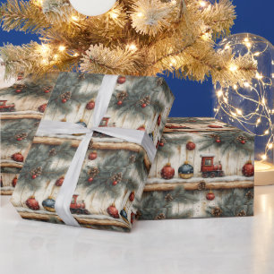 Weihnachtsbaum Ornamente Kieferzweige Geschenkpapier
