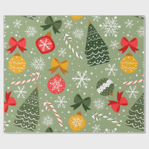 Weihnachtsbaum & Ornamente Sage-Grün-Muster