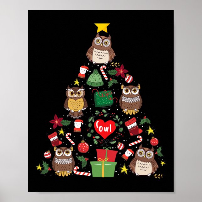 Weihnachtsbaum Owl Weihnachtsgeschenke m Poster (Vorne)