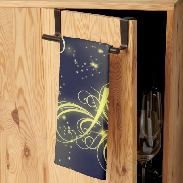 Weihnachtsbaum Party Gold Stars Navy Blue Holidays Geschirrtuch (Drittel gefaltet)