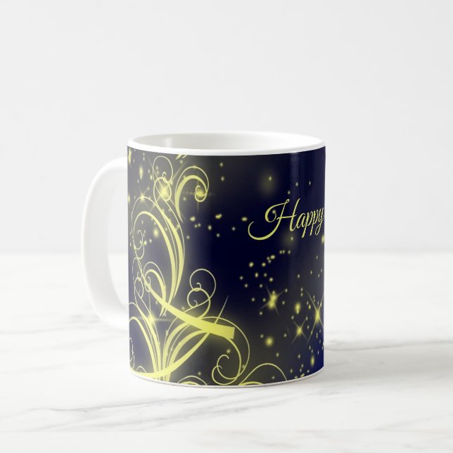 Weihnachtsbaum Party Gold Stars Navy Blue Holidays Kaffeetasse (Vorderseite Links)