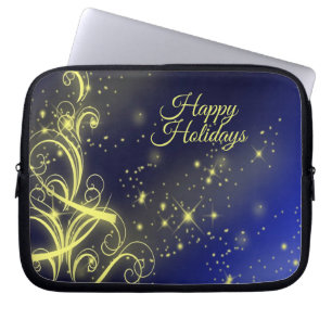 Weihnachtsbaum Party Gold Stars Navy Blue Holidays Laptopschutzhülle