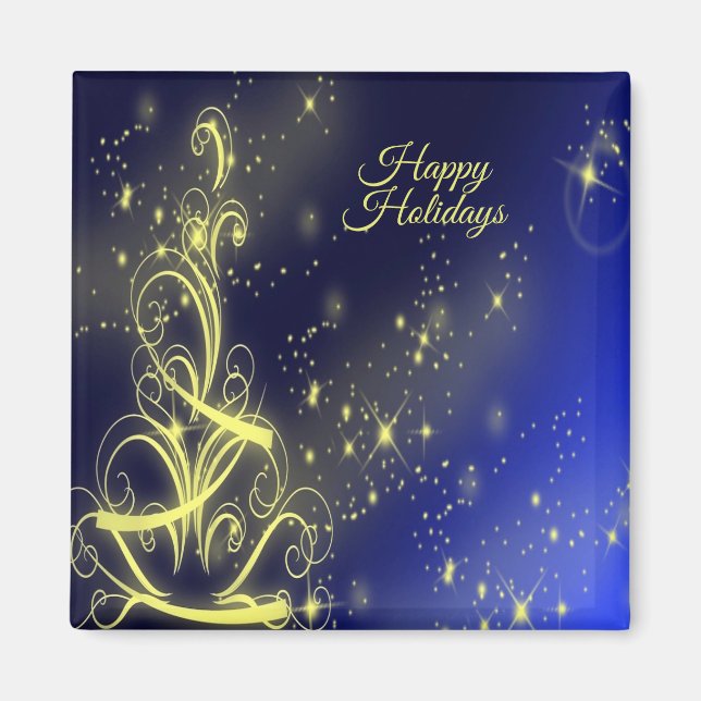Weihnachtsbaum Party Gold Stars Navy Blue Holidays Magnet (Vorne)