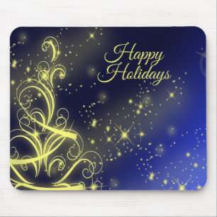 Weihnachtsbaum Party Gold Stars Navy Blue Holidays Mousepad