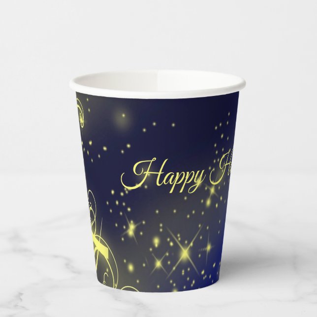 Weihnachtsbaum Party Gold Stars Navy Blue Holidays Pappbecher (Links)