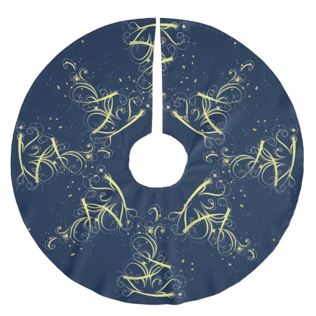 Weihnachtsbaum Party Gold Stars Navy Blue Holidays Polyester Weihnachtsbaumdecke (Vorderseite)