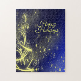 Weihnachtsbaum Party Gold Stars Navy Blue Holidays Puzzle