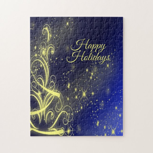 Weihnachtsbaum Party Gold Stars Navy Blue Holidays Puzzle (Vertikal)